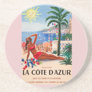 Vintage Cote D'Azur Beach Girl Coaster