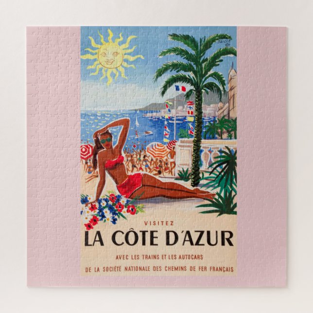 Vintage Cote D'Azur Beach Girl Jigsaw Puzzle (Vertical)