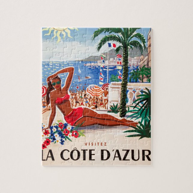 Vintage Cote D'Azur Beach Girl Jigsaw Puzzle (Vertical)