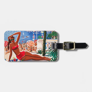 Vintage Cote D'Azur Beach Girl Luggage Tag