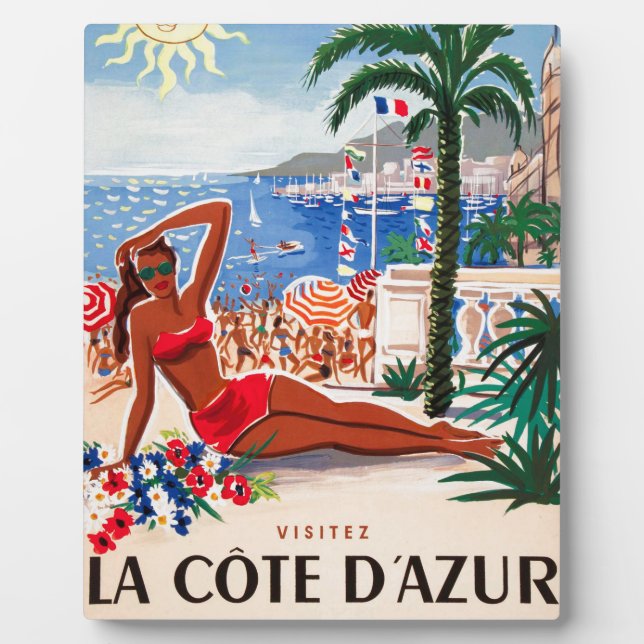 Vintage Cote D'Azur Beach Girl Plaque (Front)