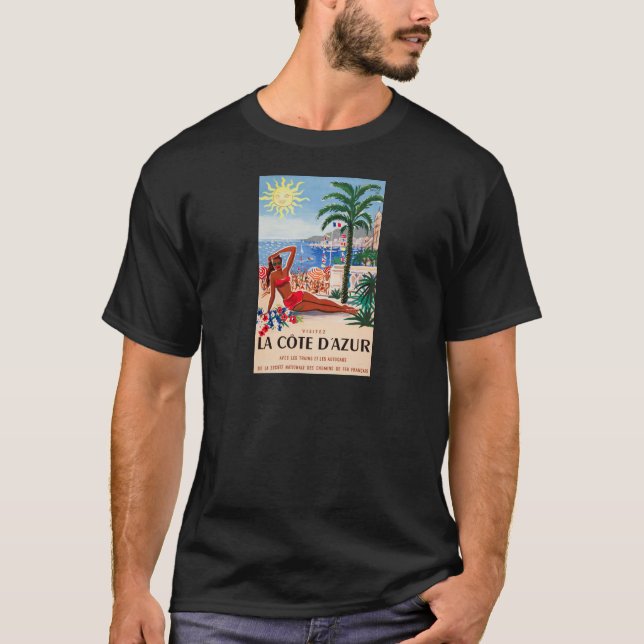 Vintage Cote D'Azur Beach Girl T-Shirt (Front)