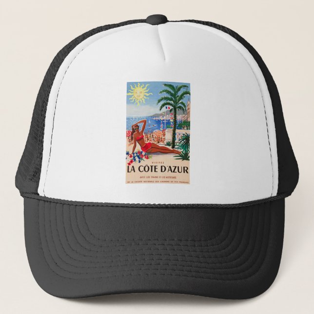 Vintage Cote D'Azur Beach Girl Trucker Hat (Front)