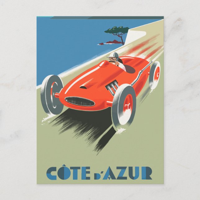Vintage Cote d'Azur France Racecar Postcard (Front)
