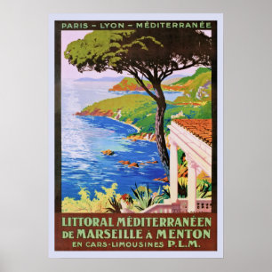 Vintage Cote d'Azur French travel ad Poster