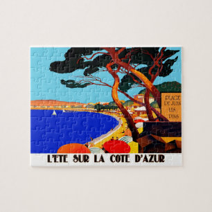 Vintage Cote D'Azur French Travel Art Painting Jigsaw Puzzle