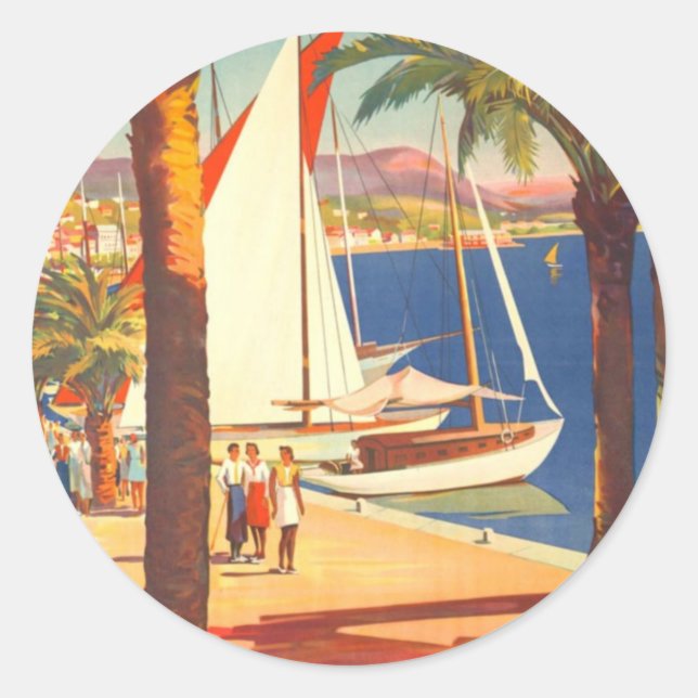 Vintage Cote D'Azur French Travel Classic Round Sticker (Front)