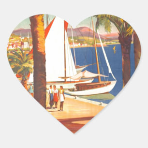 Vintage Cote D'Azur French Travel Heart Sticker