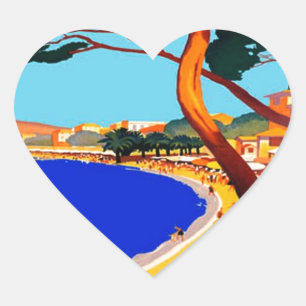 Vintage Cote D'Azur French Travel Heart Sticker