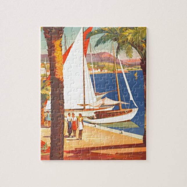 Vintage Cote D'Azur French Travel Jigsaw Puzzle (Vertical)