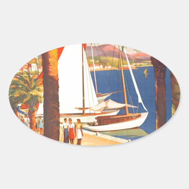 Vintage Cote D'Azur French Travel Oval Sticker (Front)