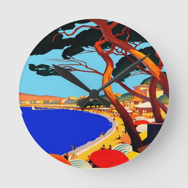 Vintage Cote D'Azur French Travel Round Clock (Front)