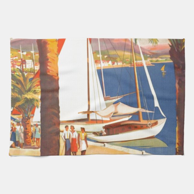 Vintage Cote D'Azur French Travel Tea Towel (Horizontal)