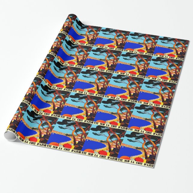 Vintage Cote D'Azur French Travel Wrapping Paper (Unrolled)