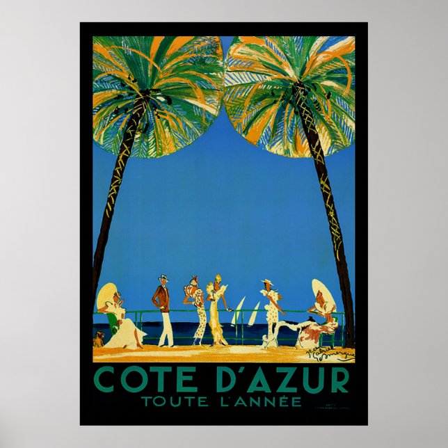Vintage Cote D'Azur Toute Lannee French Travel Poster (Front)