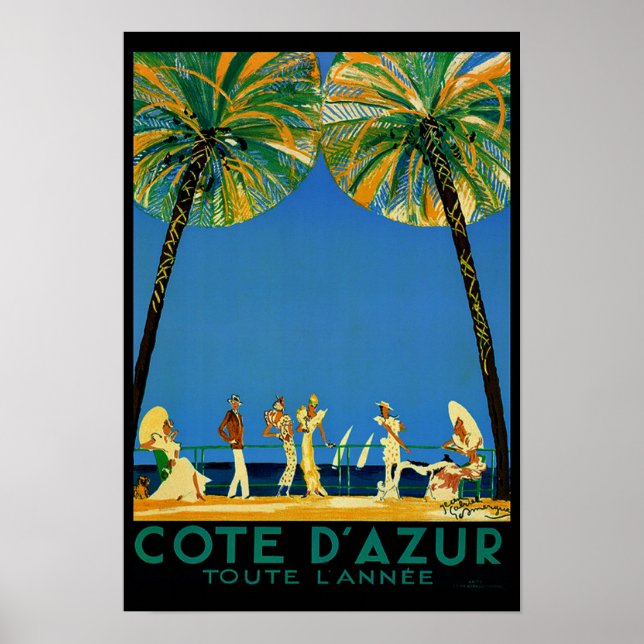 Vintage Cote D'Azur Toute Lannee French Travel Poster (Front)