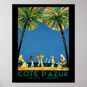 Vintage Cote D'Azur Toute Lannee French Travel Poster