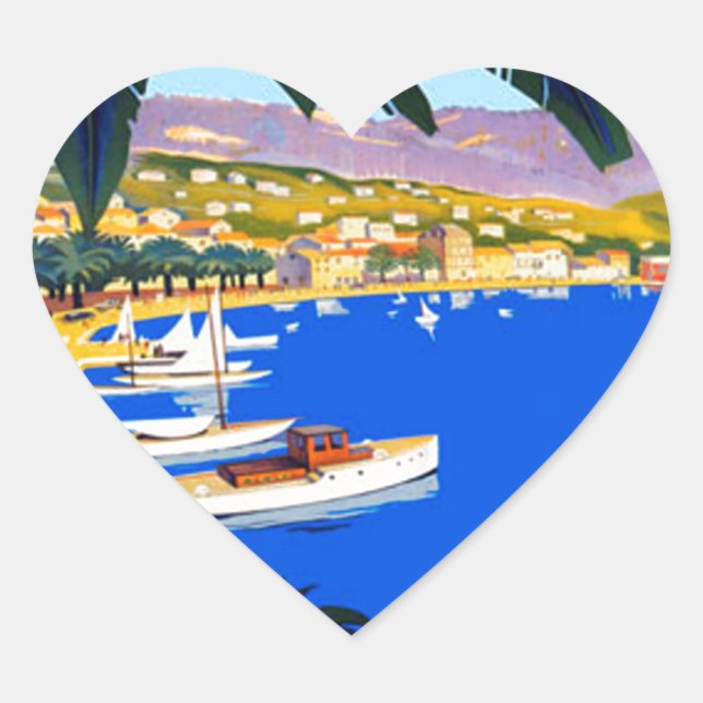 Vintage Cote D'Azur Travel Heart Sticker (Front)