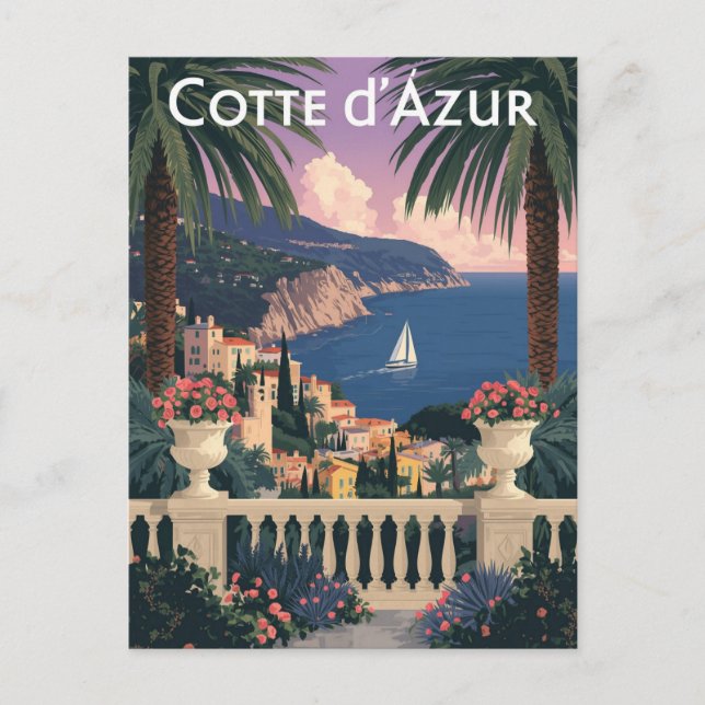 Vintage Côte d'Azur Travel Poster - French Riviera Postcard (Front)
