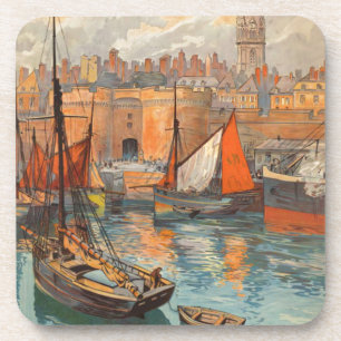 Vintage Cote d'Emeraude Saint Malo Port Tourism Coaster