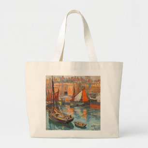 Vintage Cote d'Emeraude Saint Malo Port Tourism Large Tote Bag