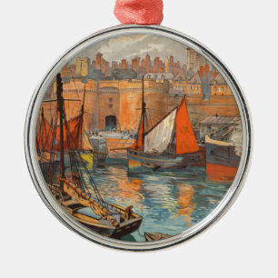 Vintage Cote d'Emeraude Saint Malo Port Tourism Metal Tree Decoration