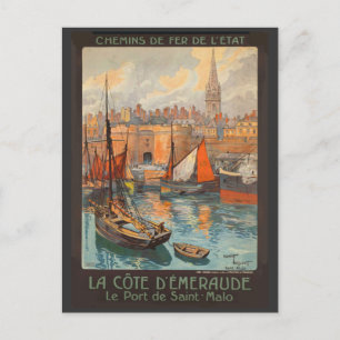 Vintage Cote d'Emeraude Saint Malo Port Tourism Postcard