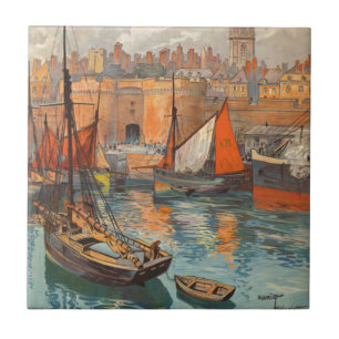 Vintage Cote d'Emeraude Saint Malo Port Tourism Tile