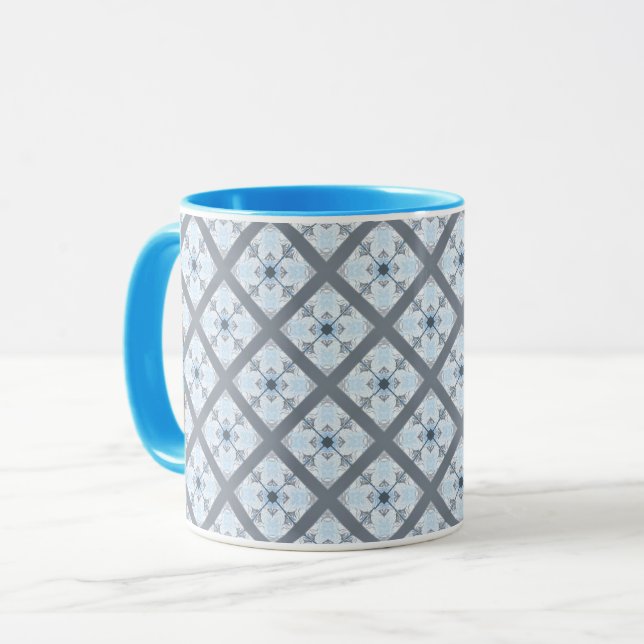 Vintage Cottage Blue Diagonal Pattern Design Mug (Front Left)