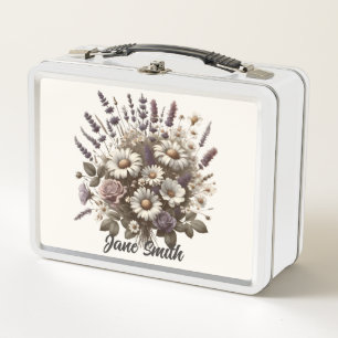 Vintage Cottage core flowers Metal Lunch Box