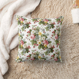 Vintage Cottage Floral Bouquet Pattern Cushion
