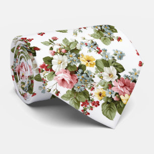 Vintage Cottage Floral Bouquet Pattern Tie
