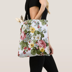 Vintage Cottage Floral Bouquet Pattern Tote Bag