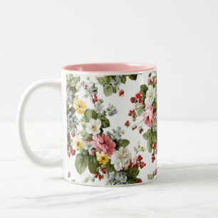 Vintage Cottage Floral Bouquet Pattern Two-Tone Coffee Mug