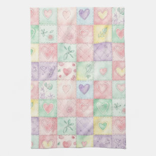 Vintage Cottage Floral Patchwork Gingham Pastel Tea Towel