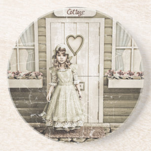 Vintage Cottage Girl Shabby Chic Art Coaster