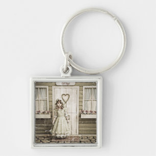 Vintage Cottage Girl Shabby Chic Art Key Ring