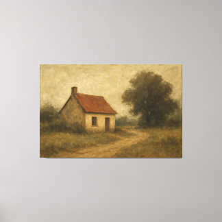Vintage Cottage Landscape Canvas Print