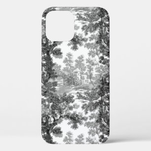Vintage Cottage Landscape Toile-Black & White iPhone 12 Case
