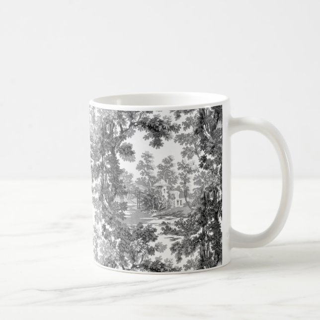 Vintage Cottage Landscape Toile-Black & White Coffee Mug (Right)