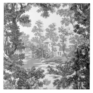Vintage Cottage Landscape Toile-Black & White Tile