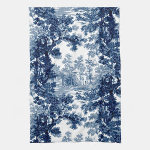 Vintage Cottage Landscape Toile-Blue & White Tea Towel