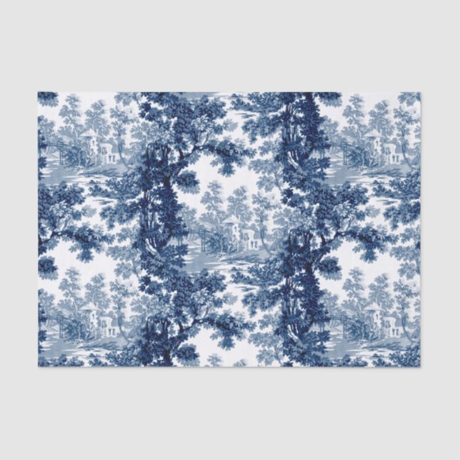 Vintage Cottage Landscape Toile-Blue & White Tissue Paper (Front)