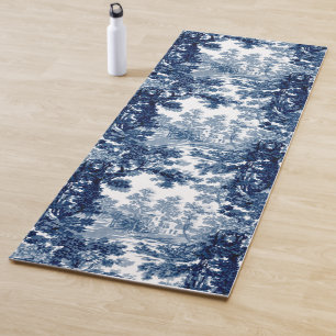 Vintage Cottage Landscape Toile-Blue & White Yoga Mat