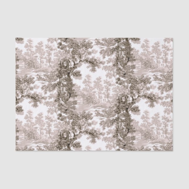 Vintage Cottage Landscape Toile-Brown & White Tissue Paper (Front)