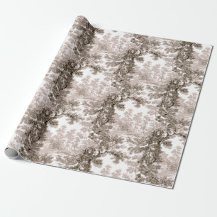 Vintage Cottage Landscape Toile-Brown & White Wrapping Paper