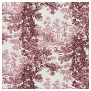 Vintage Cottage Landscape Toile-Pink & White Fabric