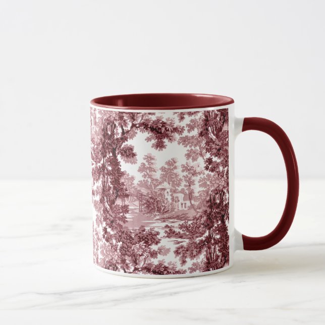 Vintage Cottage Landscape Toile-Pink & White Mug (Right)