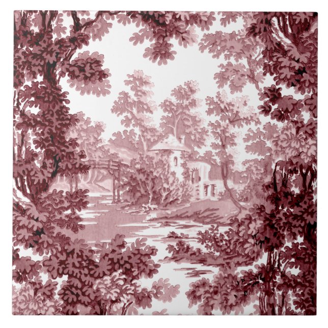 Vintage Cottage Landscape Toile-Pink & White Tile (Front)