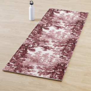 Vintage Cottage Landscape Toile-Pink & White Yoga Mat